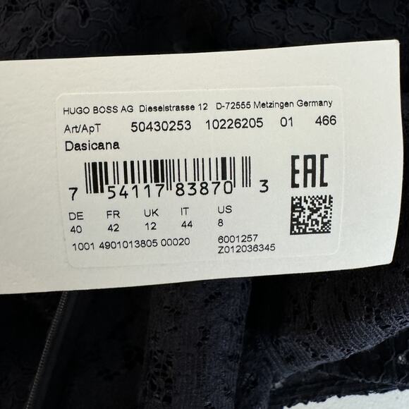 BOSS Hugo Boss Dasicana Lace Pencil Dress 8 US Navy Blue Cocktail Quiet Luxury - Picture 7 of 15